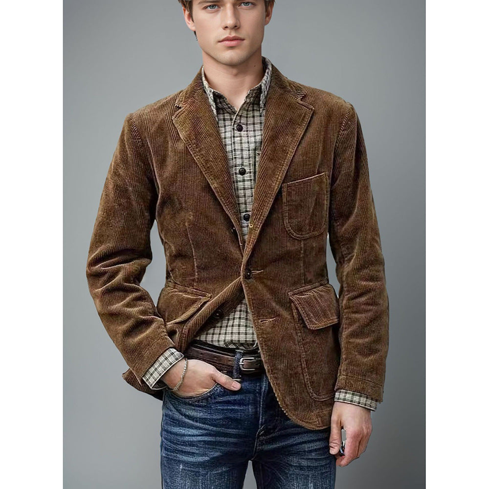 Herren modischer Cordblazer mit mehreren Taschen und eleganter Passform EB