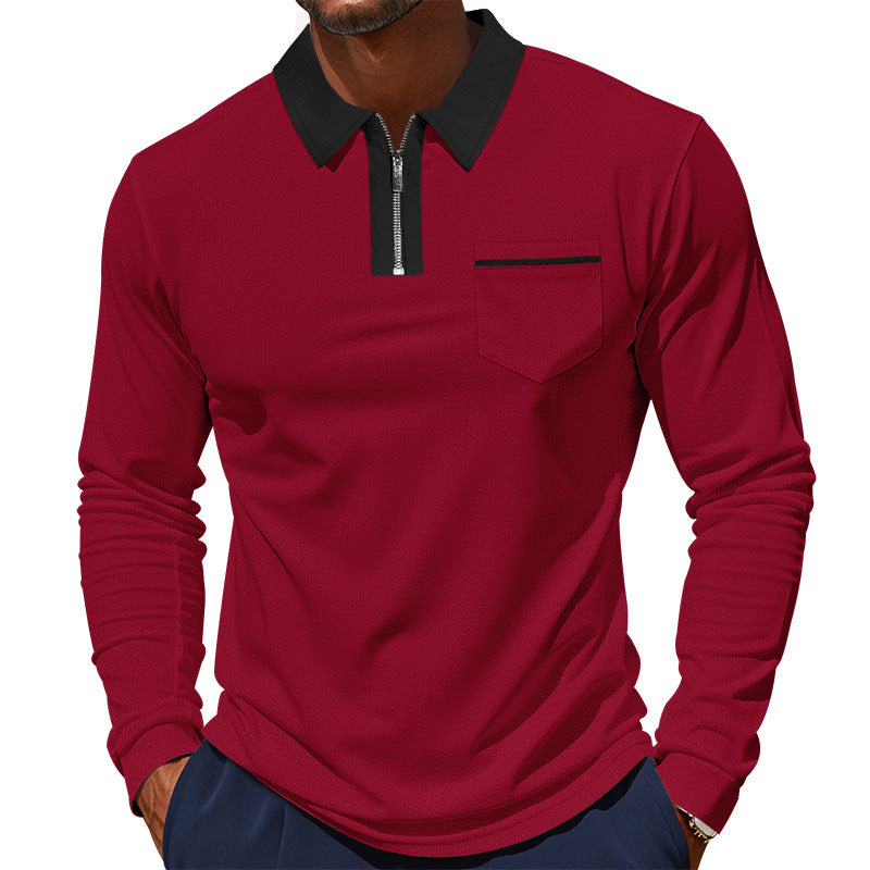 Herren nan elegantes Langarm-Poloshirt mit verdecktem Halbzip, strukturierter Piqué-Optik und dezenter Brusttasche EB