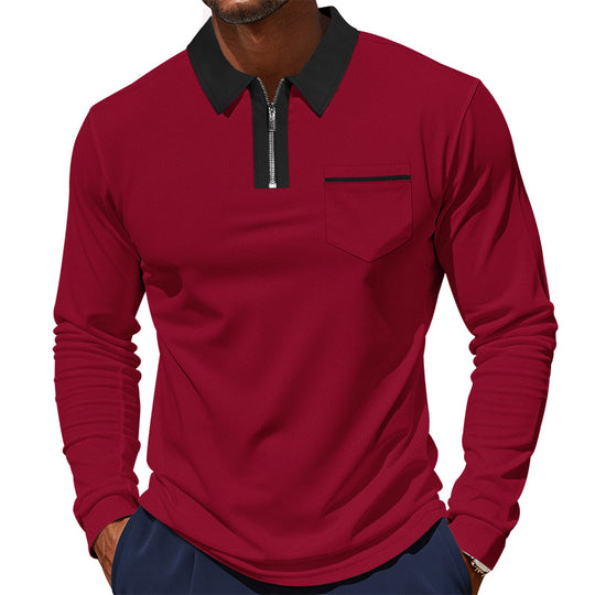 Herren nan elegantes Langarm-Poloshirt mit verdecktem Halbzip, strukturierter Piqué-Optik und dezenter Brusttasche EB