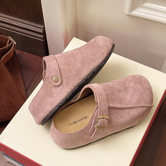 Damen bequeme Clogs aus hochwertigem Wildleder mit verstellbarem Schnallenverschluss EB