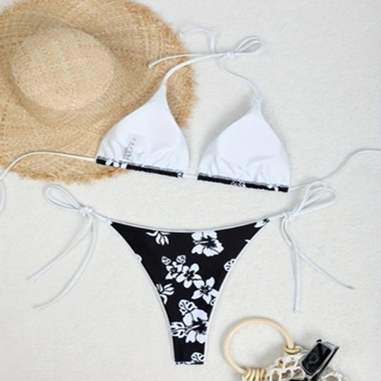Damen Triangel-Bikini-Set mit verstellbaren Bändern und floralem Muster EB