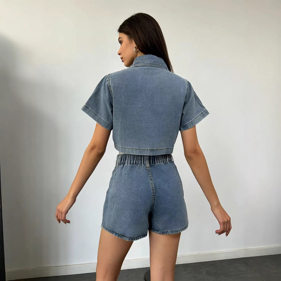 Damen Crop-Top und Minirock Set im lässigen Stil EB