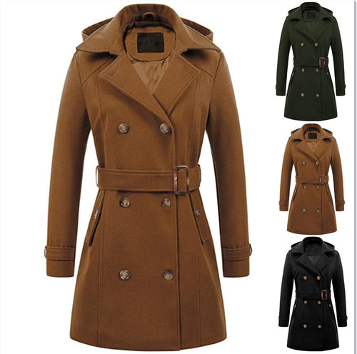 Damen eleganter Peacoat mit doppelter Knopfleiste und Taillengürtel EB