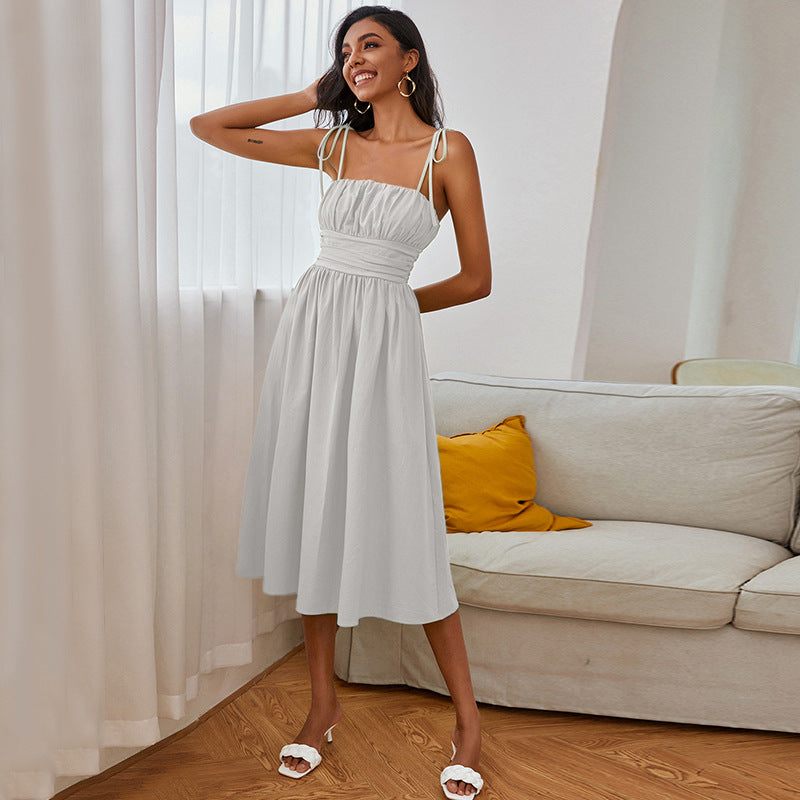 Damen Midikleid mit gerafftem Oberteil und schwingendem Saum EB
