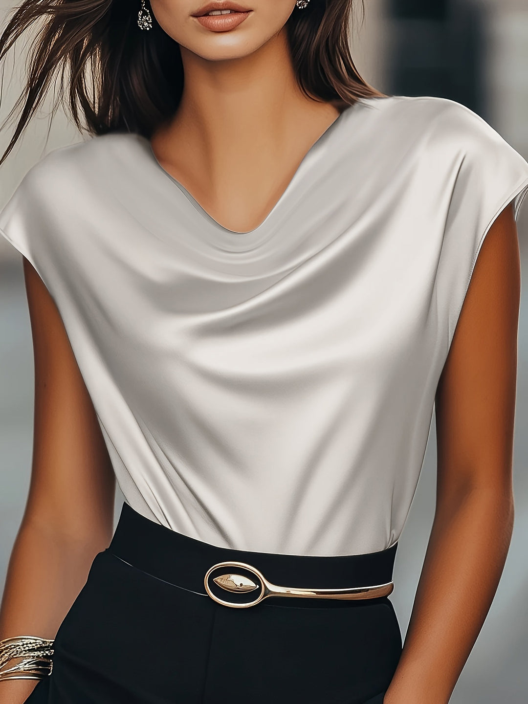 Damen Elegantes Drapiertes Oberteil aus hochwertigem Material EB