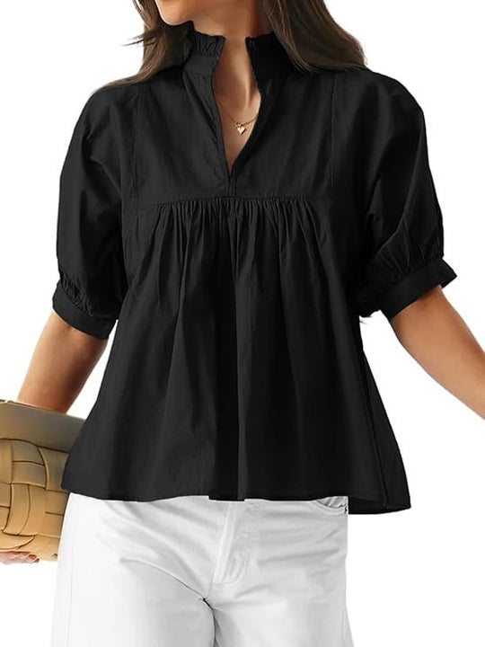 Damen Bluse mit Stehkragen und gepufften Ärmeln EB
