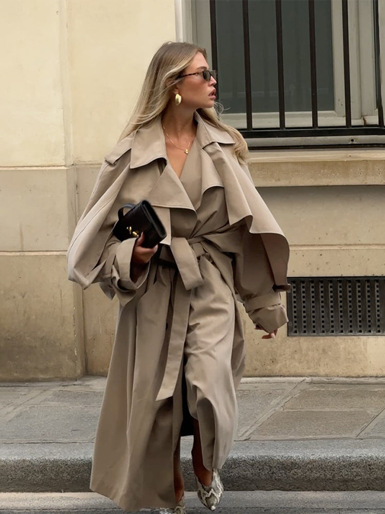 Damen Übergröße Trenchcoat mit voluminösen Ärmeln und taillierter Schnürung EB