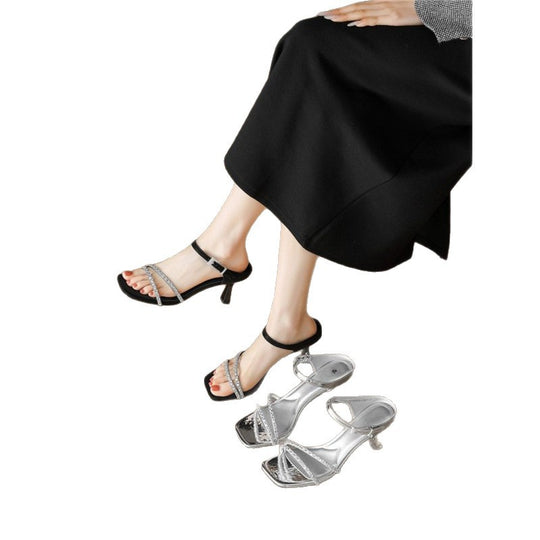 Damen elegante Plateau Sandalen mit rhinestone Akzenten EB
