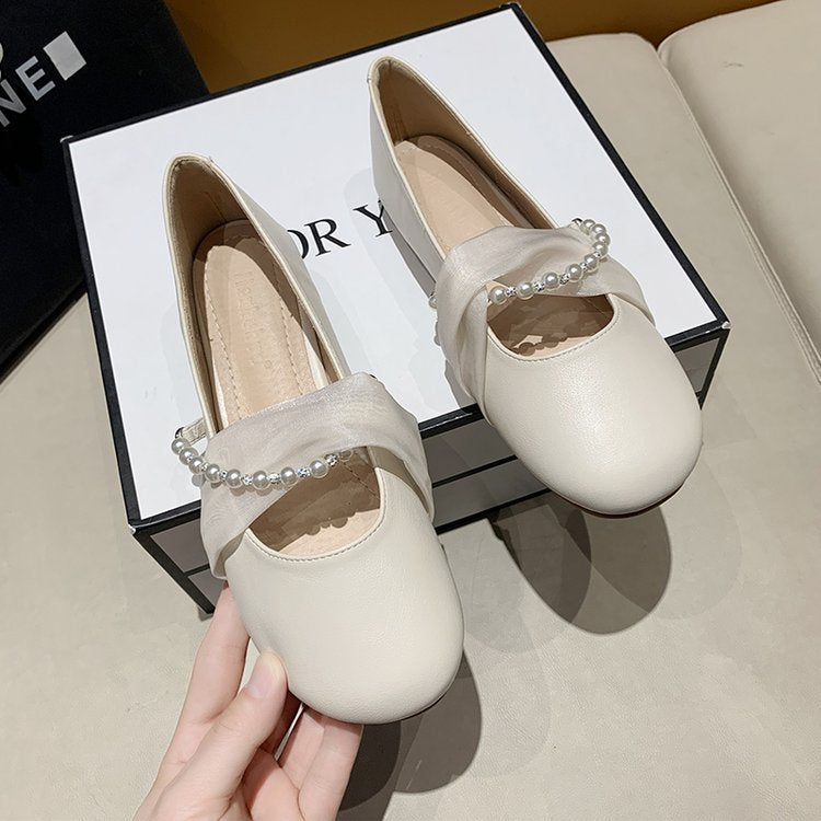 Damen elegante Ballerinas mit Perlenschmuck EB