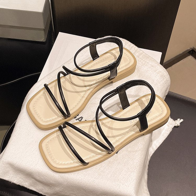 Damen Riemensandalen mit elegantem Raffung und komfortablem Fußbett EB