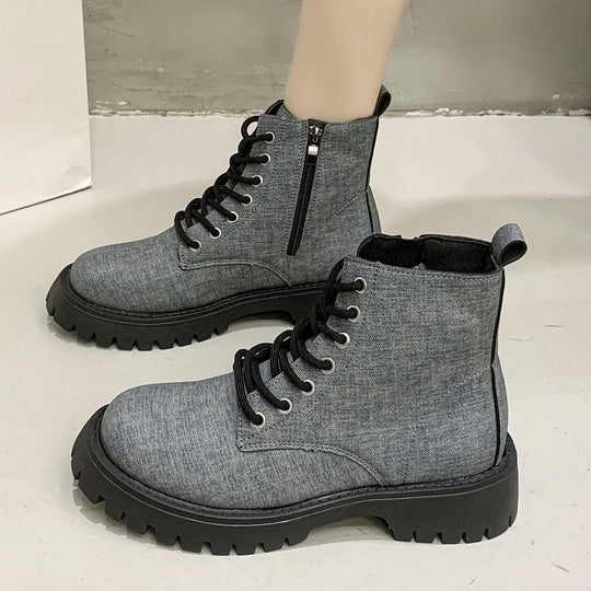 Damen nan robuste Schnür-Boots mit tiefem Profil, gepolstertem Komfortfußbett und seitlichem Reißverschluss EB