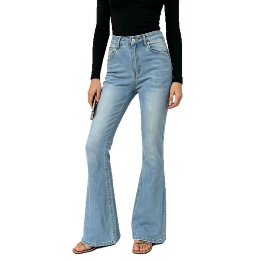 Damen nan hochgeschnittene Jeans mit schmaler Hüftpartie und weitem Schlag mit elastischem Bund EB