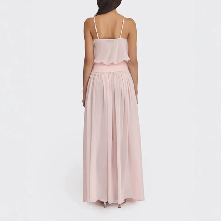 Damen Maxi-Kleid mit fließendem Chiffon-Oberteil und elastischem Bund EB