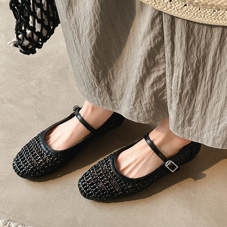 Damen elegante Ballerina-Pantoletten mit modischem Flecht-Design EB