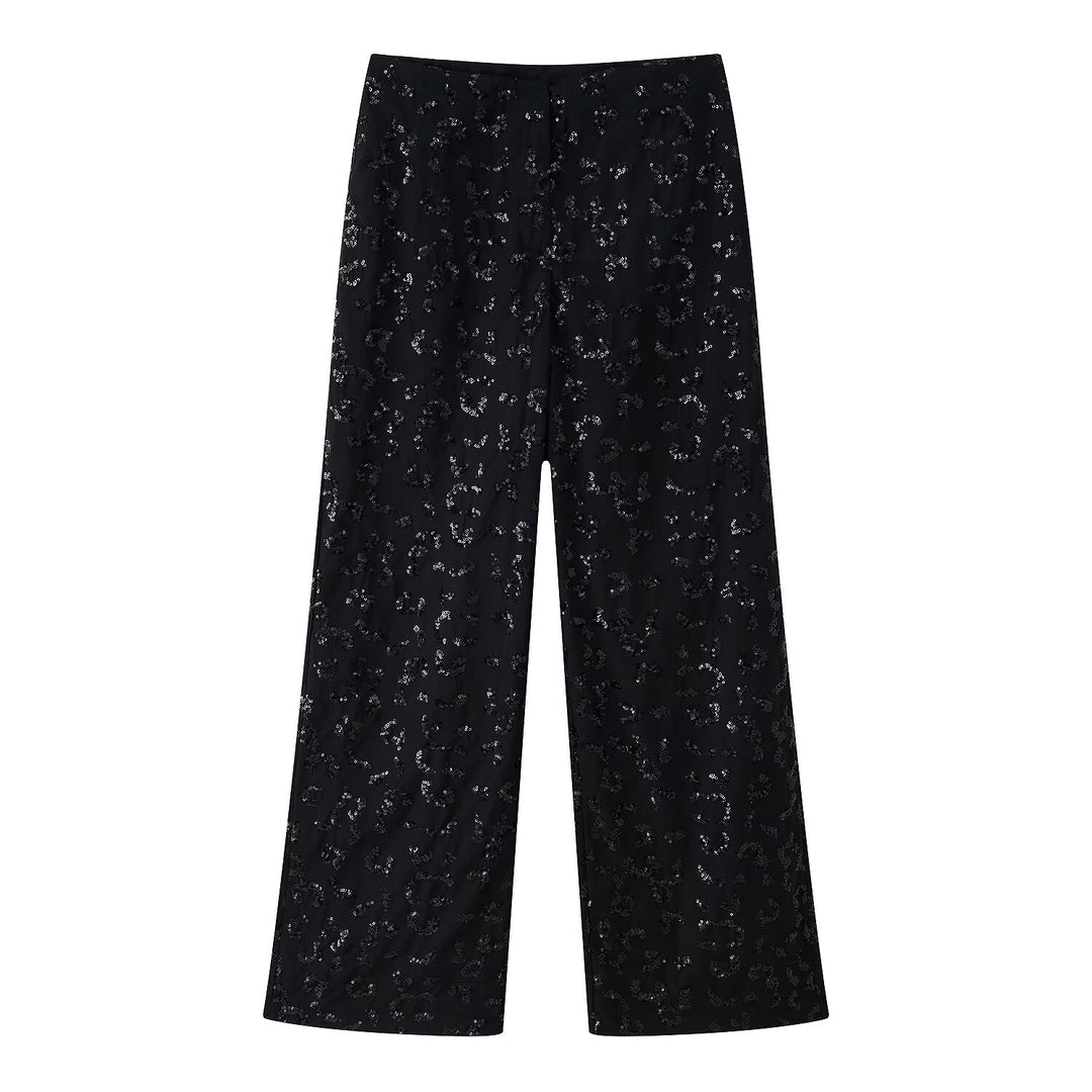 Damen elegante Palazzohose mit floraler Spitzenverzierung EB