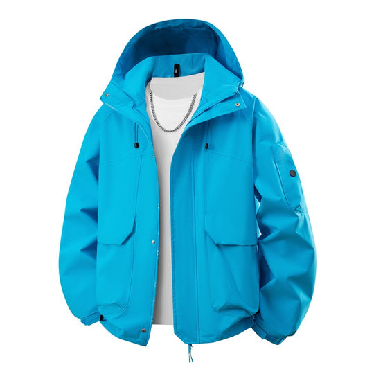 Herren wasserdichter Kapuzen-Outdoorblouson mit winddichter Membran, verstellbarem Saum und multifunktionalen Taschen EB