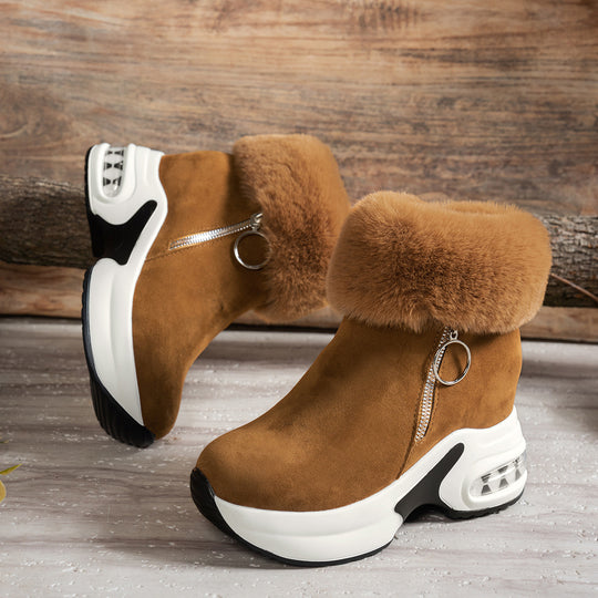 Damen Komfortable Sneaker-Stiefel mit trendigem Leopardenmuster und kuscheligem Kragen EB