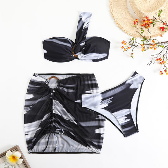 Damen Cropped Bikini-Set mit verspieltem Rüschendesign und elegantem Bindeträgersystem EB