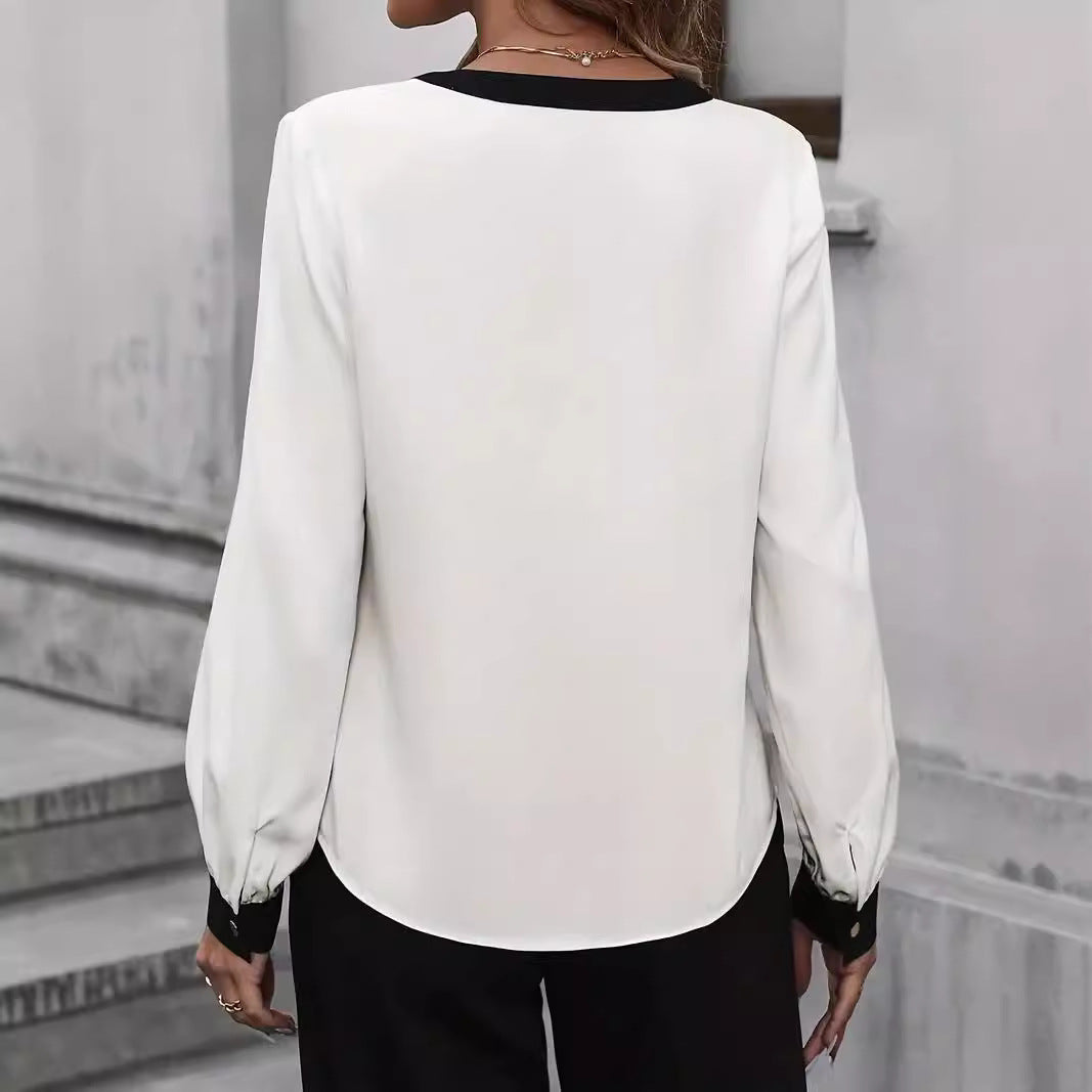 Damen elegante Bluse mit kontrastierenden Details EB