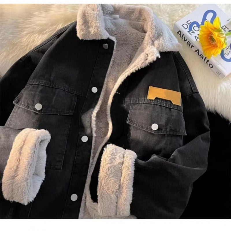 Damen oversized Jeansjacke mit Innenfutter aus Teddyfell EB