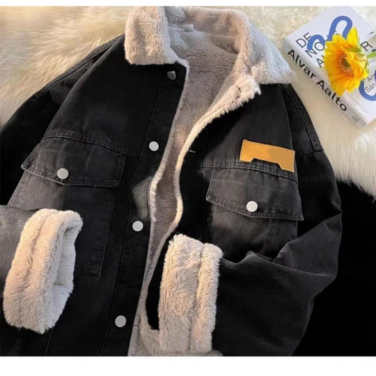Damen oversized Jeansjacke mit Innenfutter aus Teddyfell EB