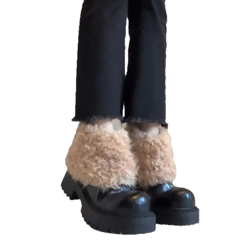 Damen modische Plateau-Stiefel mit flauschigem Schafteil und robuster Sohle EB