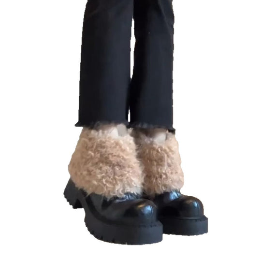 Damen modische Plateau-Stiefel mit flauschigem Schafteil und robuster Sohle EB