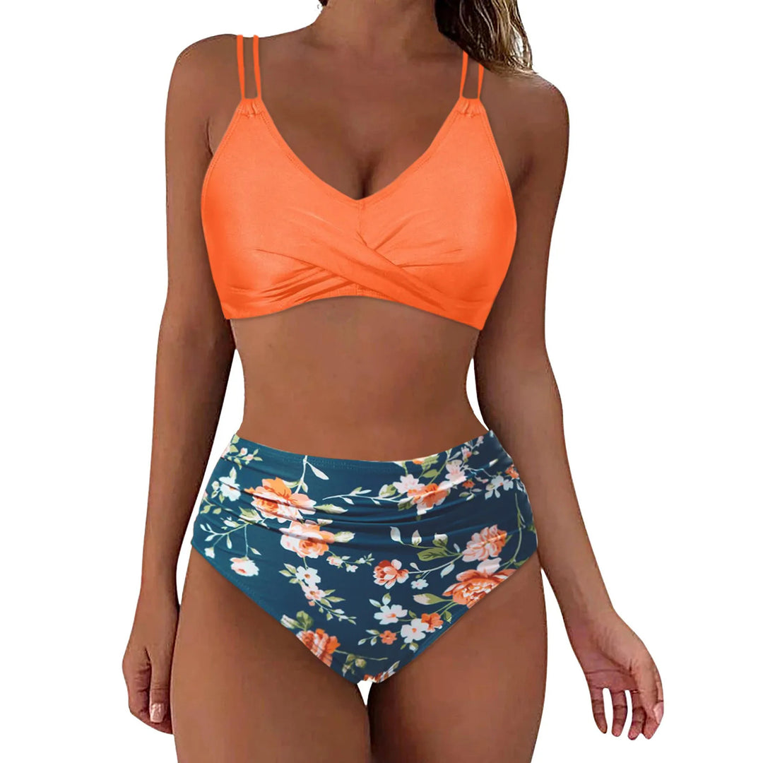 Damen Trendiger Hochschnitt-Bikini mit Raffung EB