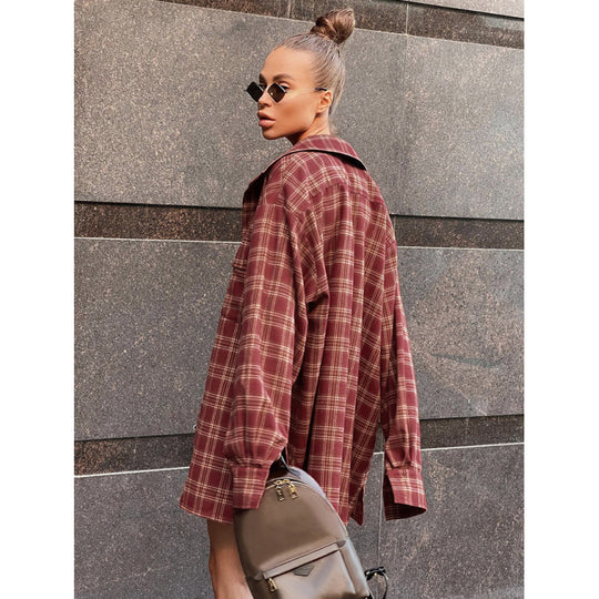 Damen Lässige kariertes Oversize-Hemd EB