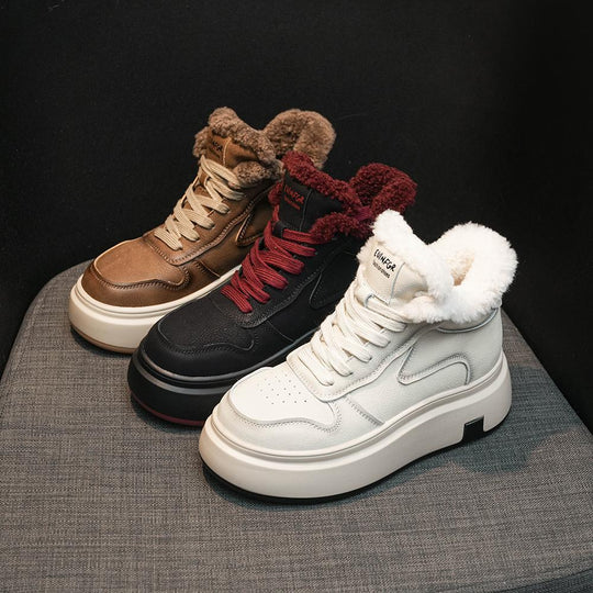 Damen High-Top Sneakers mit flauschigem Innenfutter und bequemer Plateausohle EB