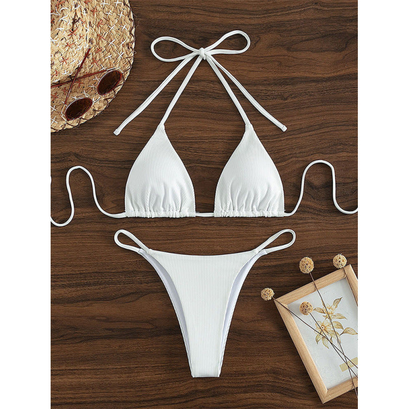 Damen Triangel-Bikini-Set mit verstellbaren Schnüren und feinem Strukturmuster EB