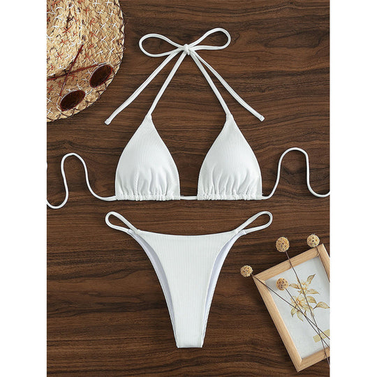 Damen Triangel-Bikini-Set mit verstellbaren Schnüren und feinem Strukturmuster EB