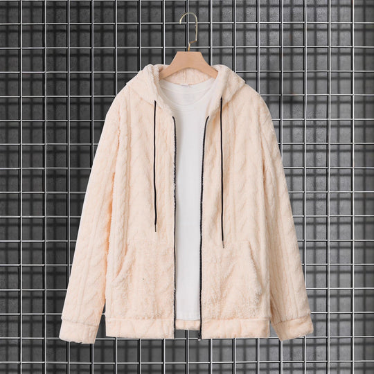Herren nan kuschelige Kapuzenjacke aus Teddyfleece mit durchgehendem Reißverschluss und Kängurutaschen EB