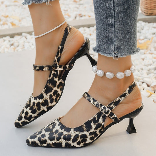Damen Slingback-Pumps mit animalischem Muster und elegantem Absatz EB