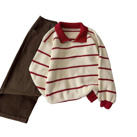 Damen Pullover mit Polokragen und gestreiftem Design EB