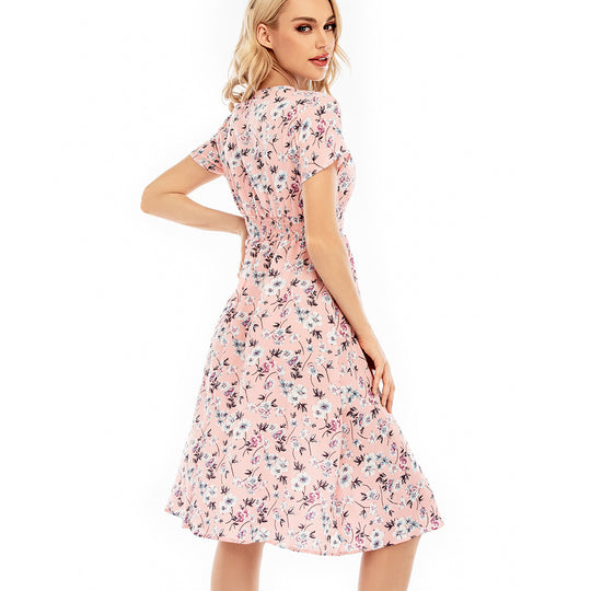 Damen Maxikleid mit floralen Mustern und elastischem Taillenbund EB