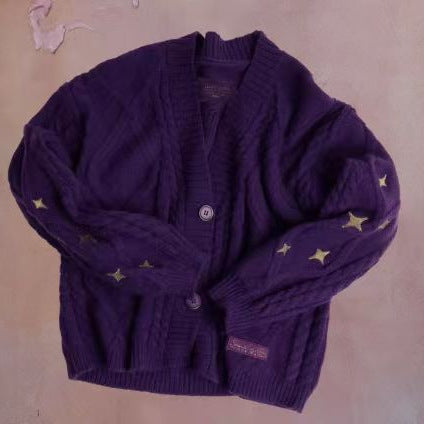 Damen Grob gestrickte Cardigan mit dekorativen Sternen EB