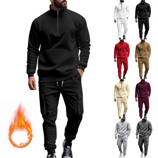 Herren nan Strick-Trainingsset mit halbem Reißverschluss, Zopfmuster-Pulli und Kordelzug-Jogger EB