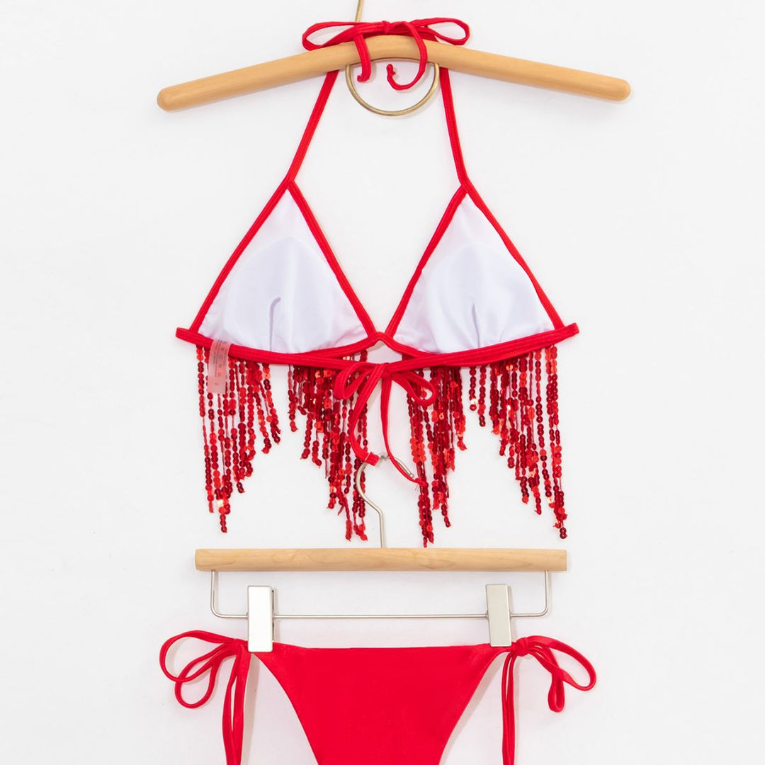 Damen Bikini-Set mit glitzernden Pailletten und verspielten Bindebändern EB