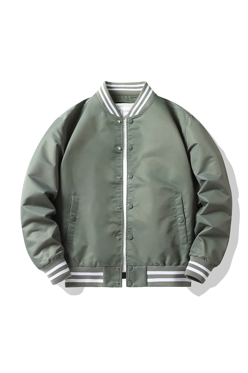 Men's  retro-striped collar varsity snap-front satin-effect bomber jacket EB