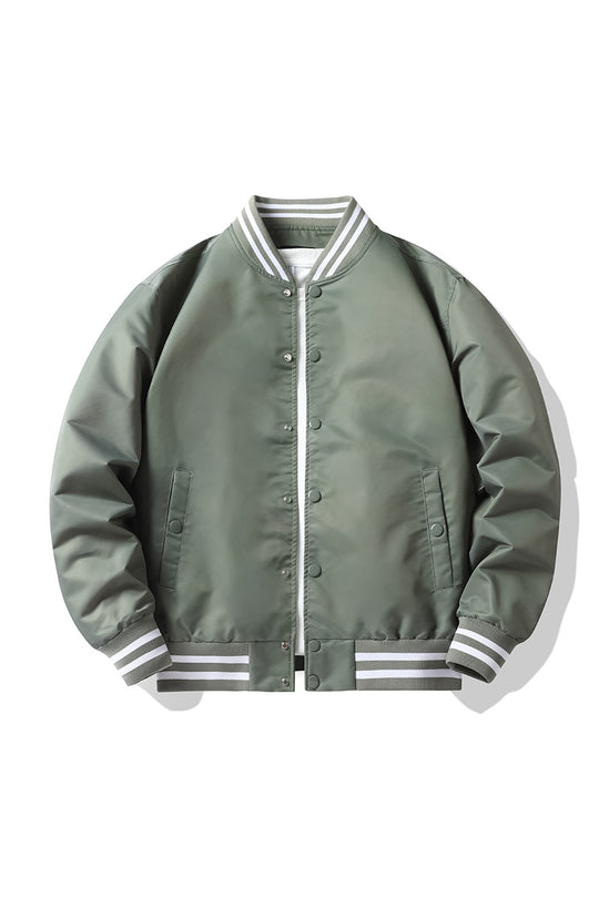 Men's  retro-striped collar varsity snap-front satin-effect bomber jacket EB
