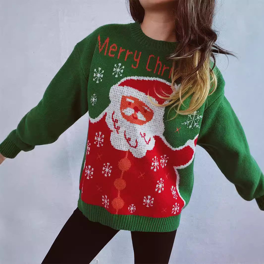 Damen Weihnachtspullover mit festlichem Santa-Motiv und bequemer Passform EB