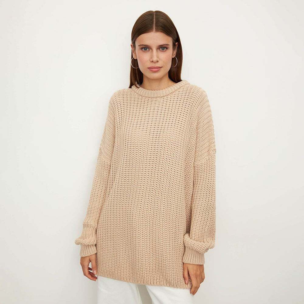 Damen lockerer Strickpullover mit weitem Schnitt EB