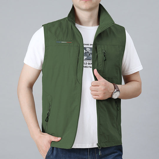 Herren nan ultraleichte technische Outdoorweste mit wasserabweisendem Ripstop, Stehkragen und mehrfachen Reißverschlusstaschen EB