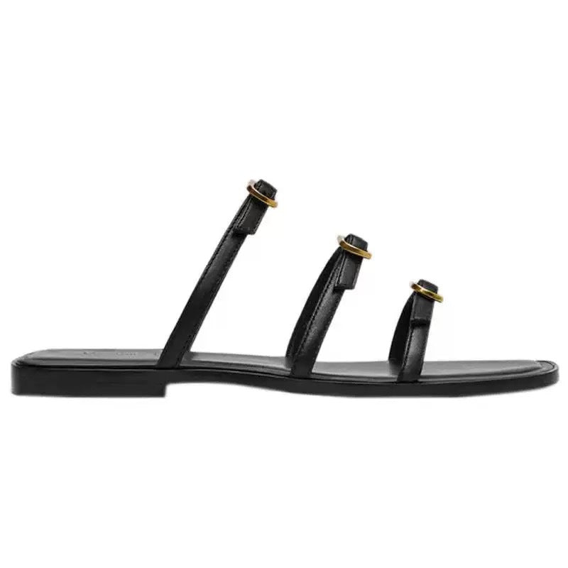 Damen modische Sandalen mit schickem Riemendesign und goldenen Akzenten EB