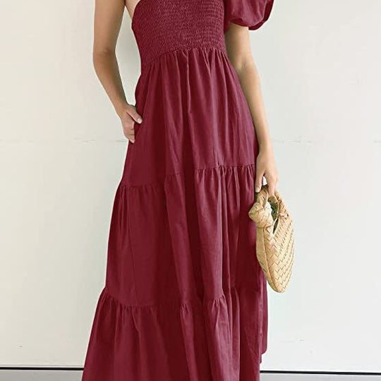 Damen Maxikleid mit asymmetrischem Träger und fließendem Schnitt EB