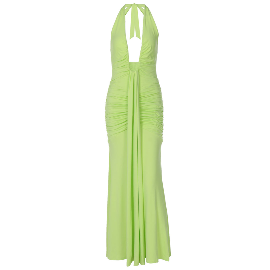 Damen Elegantes Maxikleid mit tiefem Ausschnitt und raffinierten Rüschendetails EB