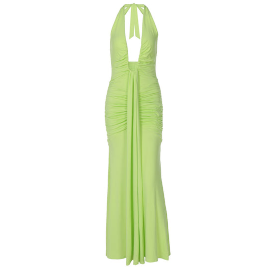 Damen Elegantes Maxikleid mit tiefem Ausschnitt und raffinierten Rüschendetails EB