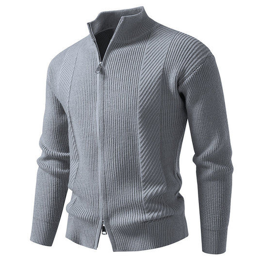 Herren modische Strickjacke mit Stehkragen und durchgehendem Reißverschluss EB