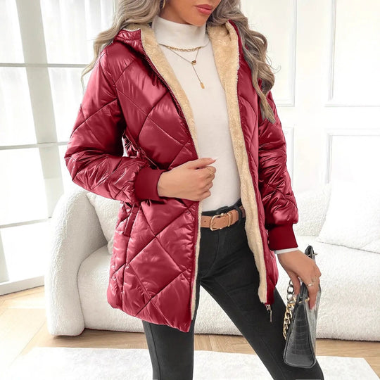 Damen Steppjacke mit Teddyfutter und Kapuze EB